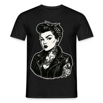Rebellisches 50s Pin-Up Girl Lederjacke - Männer T-Shirt - Schwarz - Vorne - AI Model Male 178 light (178cm)