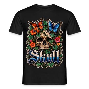 Blumen-Schädel mit Schmetterlingen - Männer T-Shirt - Schwarz - Vorne - AI Model Male 178 light (178cm)
