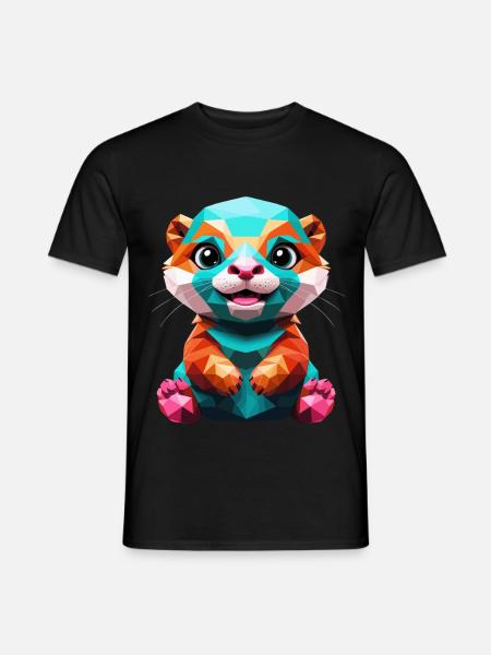 Bunter Fischotter im Polygon - Männer T-Shirt - Schwarz