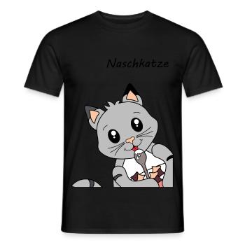 "Naschkatze" - Katze beim Frühstücken - Männer T-Shirt - Schwarz - Vorne - AI Model Male 178 light (178cm)