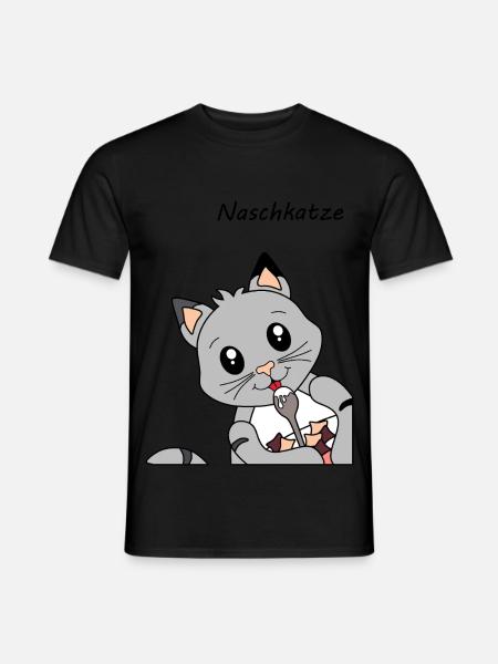 "Naschkatze" - Katze beim Frühstücken - Männer T-Shirt - Schwarz