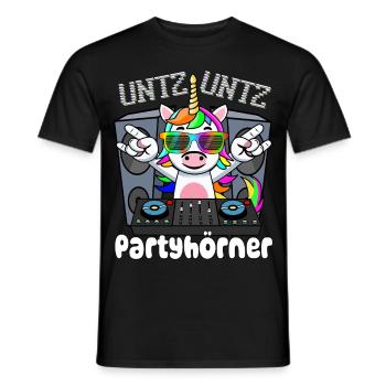 DJ Einhorn - Untz Untz Partyhörner - Techno, Rave - Männer T-Shirt - Schwarz - Vorne - AI Model Male 178 light (178cm)