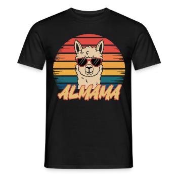 Retro Alpaka Shirt – ALMAMA Design - Männer T-Shirt - Schwarz - Vorne - AI Model Male 178 light (178cm)