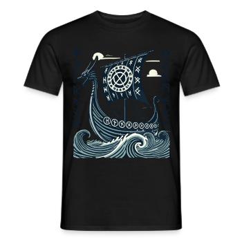Wikinger Schiff Runen Nordic Mythologie Shirt - Männer T-Shirt - Schwarz - Vorne - AI Model Male 178 light (178cm)