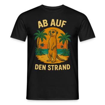 Meerkat Retro Summer Beach Holiday Sea Palm Trees - Men's T-Shirt - black - Front - AI Model Male 178 light (178cm)