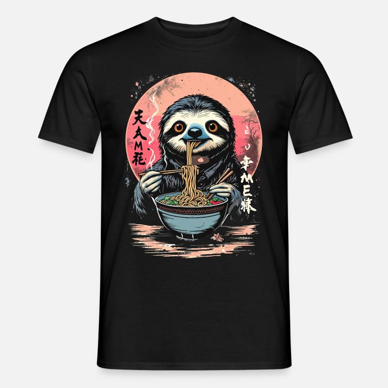 Sloth Eats Ramen Japan Noodle Design - Men's T-Shirt - black
