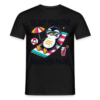 Penguin Summer Holiday Break Beach Sea - Men's T-Shirt - black - Front - AI Model Male 178 light (178cm)