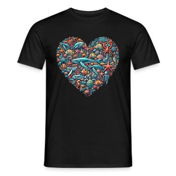 Animaux de la mer, Forme de cœur, Océan, Amour - T-shirt homme - noir - Devant - AI Model Male 178 light (178cm)