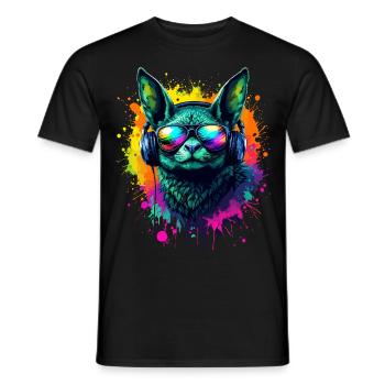 Neon Fledermaus mit Kopfhörern - Männer T-Shirt - Schwarz - Vorne - AI Model Male 178 light (178cm)