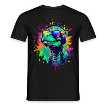 Tyrannosaurus DJ Dino Fans Neon Graffiti Style - T-shirt homme - noir - Devant - AI Model Male 178 light (178cm)