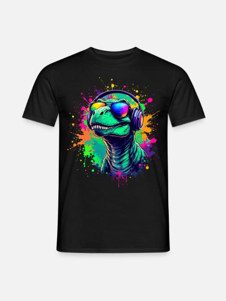 Tyrannosaurus DJ Dino-Fans Neon Graffiti Style - Männer T-Shirt - Schwarz