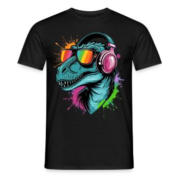 Velociraptor DJ Dino Fans Neon Graffiti Style - T-shirt homme - noir - Devant - AI Model Male 178 light (178cm)