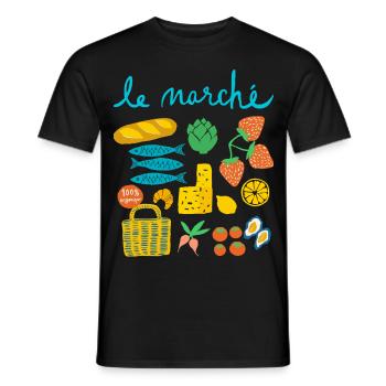 Market France Sardines Girl Summer Women - Men's T-Shirt - black - Front - AI Model Male 178 light (178cm)
