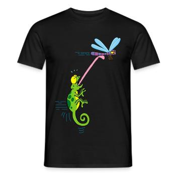 Chameleon and dragonfly - Men's T-Shirt - black - Front - AI Model Male 178 light (178cm)