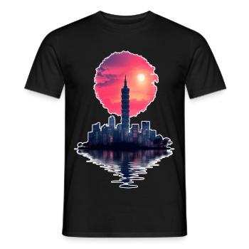 Neon Sunset – City meets horizon - Men's T-Shirt - black - Front - AI Model Male 178 light (178cm)