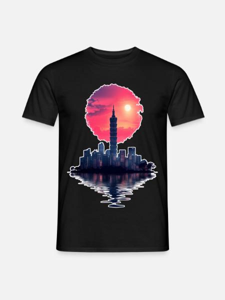 Neon Sunset – Stadt trifft Horizont - Männer T-Shirt - Schwarz