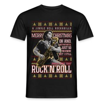 Eddie Rockabilly Saxophon Hässlicher Weihnachtspullover - Männer T-Shirt - Schwarz - Vorne - AI Model Male 178 light (178cm)