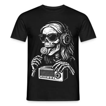 Skeleton DJ Radio Black White - Men's T-Shirt - black - Front - AI Model Male 178 light (178cm)