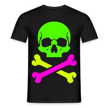 Neon Schädel Gekreuzte Knochen Bunter Pirat Skull - Männer T-Shirt - Schwarz - Vorne - AI Model Male 178 light (178cm)