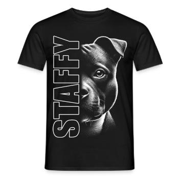 Staffordshire Bullterrier mit Staffy Schriftzug - Männer T-Shirt - Schwarz - Vorne - AI Model Male 178 light (178cm)