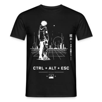 Ctrl Alt Esc Neon Skyline - Männer T-Shirt - Schwarz - Vorne - AI Model Male 178 light (178cm)