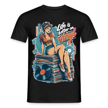 Life is better on vinyl - Pin-Up & Sneaker - Männer T-Shirt - Schwarz - Vorne - AI Model Male 178 light (178cm)