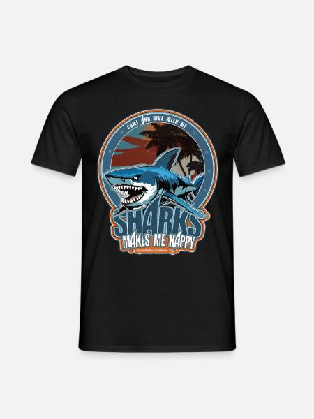 Haie machen mich glücklich. Aquaholic Design - Männer T-Shirt - Schwarz