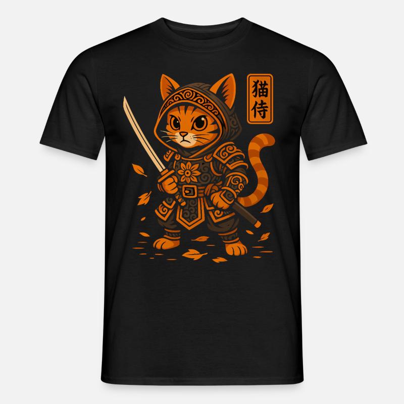 Samurai Katze - Männer T-Shirt - Schwarz