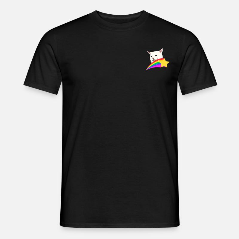 Regenbogenkatze - Männer T-Shirt - Schwarz