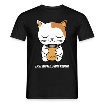 Erst Kaffee, dann reden –Müder Morgenmuffel Katze - Männer T-Shirt - Schwarz - Vorne - AI Model Male 178 light (178cm)