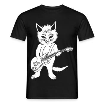 White cat guitarist - Men's T-Shirt - black - Front - AI Model Male 178 light (178cm)