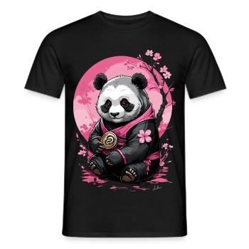 Rosa Panda im geblümten Kimono - Männer T-Shirt - Schwarz - Vorne - AI Model Male 178 light (178cm)