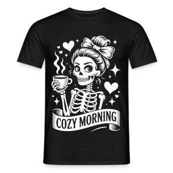 Cozy Morning Skull Coffee - Men's T-Shirt - black - Front - AI Model Male 178 light (178cm)