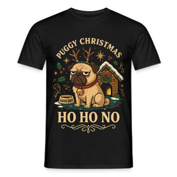 Puggy Christmas Ho Ho No - Männer T-Shirt - Schwarz - Vorne - AI Model Male 178 light (178cm)