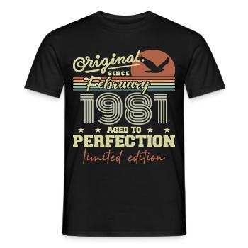 Birthday February 1981 - Men's T-Shirt - black - Front - AI Model Male 178 light (178cm)