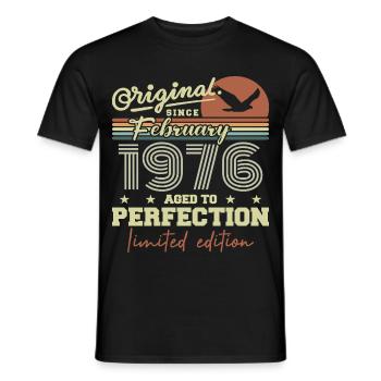 Anniversaire février 1976 - T-shirt homme - noir - Devant - AI Model Male 178 light (178cm)