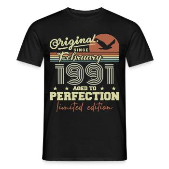 Anniversaire février 1991 - T-shirt homme - noir - Devant - AI Model Male 178 light (178cm)