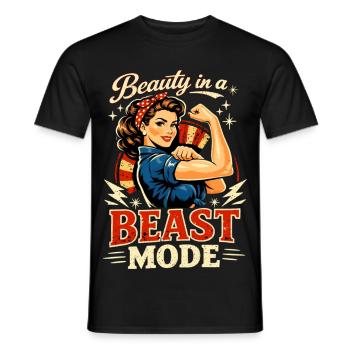 Pin-Up Fashion : La beauté rencontre le muscle rétro - T-shirt homme - noir - Devant - AI Model Male 178 light (178cm)