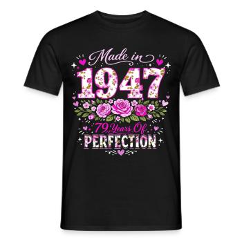 Gift 79 Years Woman - Birthday 1947 Floral - Men's T-Shirt - black - Front - AI Model Male 178 light (178cm)