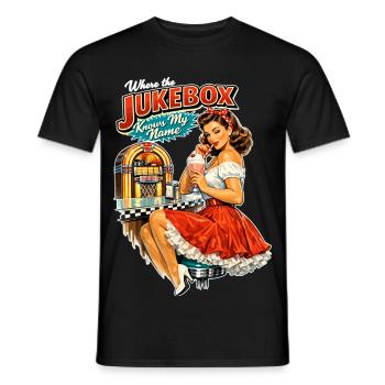 50s Diner Pin-Up: Where the Jukebox Knows My Name - Männer T-Shirt - Schwarz - Vorne - AI Model Male 178 light (178cm)
