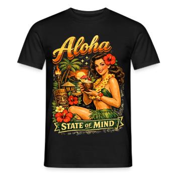 Retro Tiki Pin-Up Girl – Aloha State of Mind - Männer T-Shirt - Schwarz - Vorne - AI Model Male 178 light (178cm)