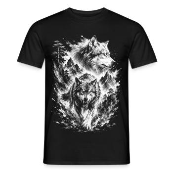 Wilder Wolf in Natur im kunstvollen Zeichenstil - Männer T-Shirt - Schwarz - Vorne - AI Model Male 178 light (178cm)