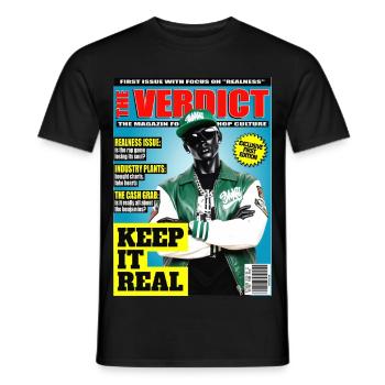 The Verdict Issue 01 Realness - Hip Hop Statement - Männer T-Shirt - Schwarz - Vorne - AI Model Male 178 light (178cm)