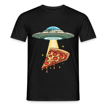UFO kidnaps Pizza Slice - Men's T-Shirt - black - Front - AI Model Male 178 light (178cm)