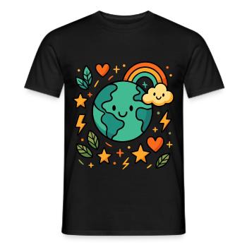 Happy Earth Cartoon Planet - Men's T-Shirt - black - Front - AI Model Male 178 light (178cm)