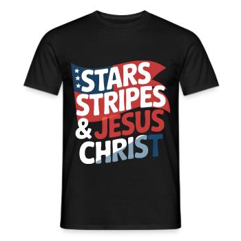 American Believer Christian July 4th Jesus - Men's T-Shirt - black - Front - AI Model Male 178 light (178cm)