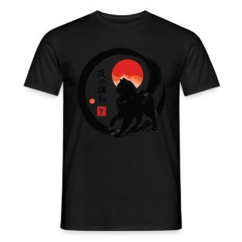 Japan Enso Kanji - Black Cat - Red Sun - Men's T-Shirt - black - Front - AI Model Male 178 light (178cm)