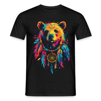 Bear with Dream Catcher - Men's T-Shirt - black - Front - AI Model Male 178 light (178cm)