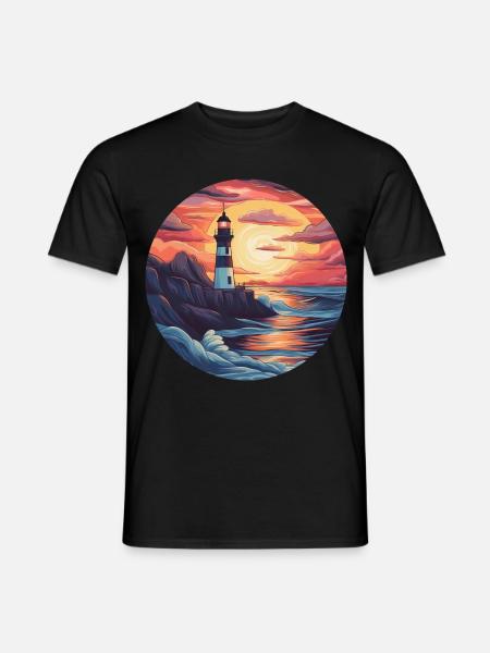 Nordsee Leuchtturm bei Sonnenuntergang - - Männer T-Shirt - Schwarz