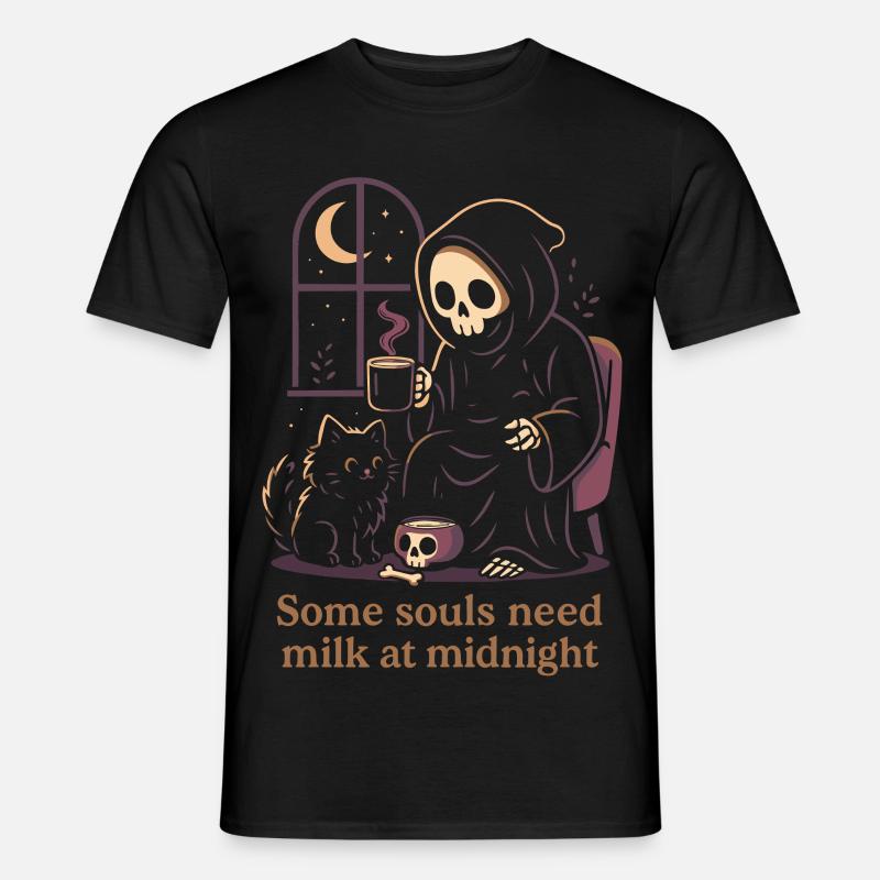 Sensenmann Katze Milch Mitternacht Motiv - Männer T-Shirt - Schwarz